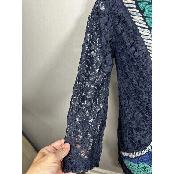 Ranna Gill Anthropologie Embroidered Floral Lace Boho Blue Midi Dress - Picture 2 of 9